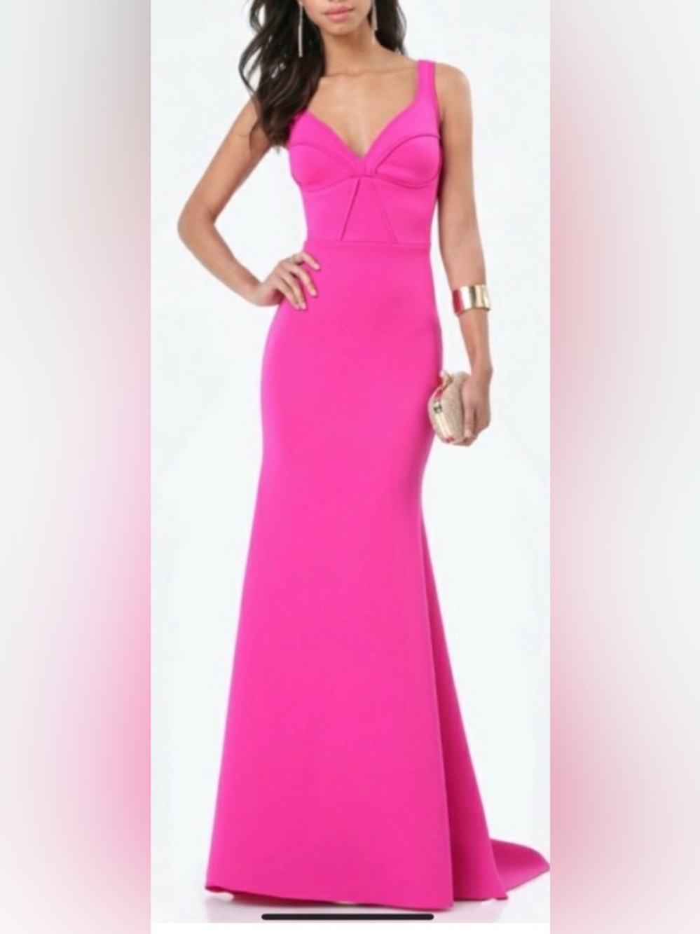 bebe Vibrant Pink Fitted Mermaid Maxi Dress